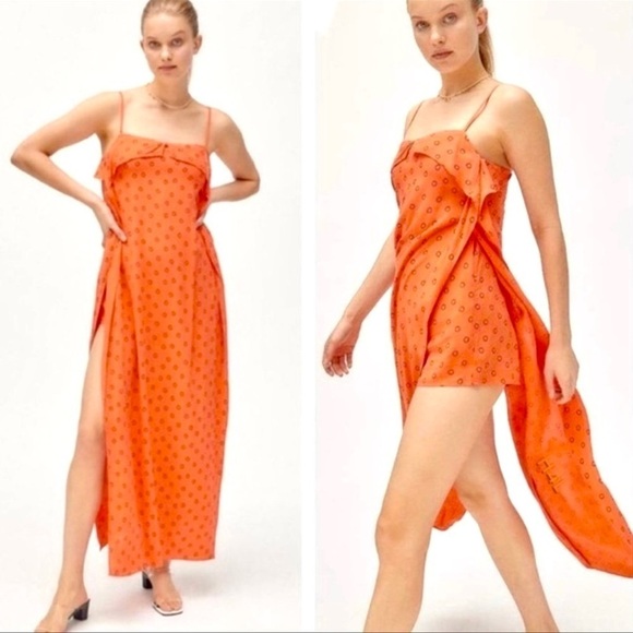 NWT Urban Outfitters Linen Ooh La La Side Slit Romper maxi dress Women size S - Picture 1 of 12